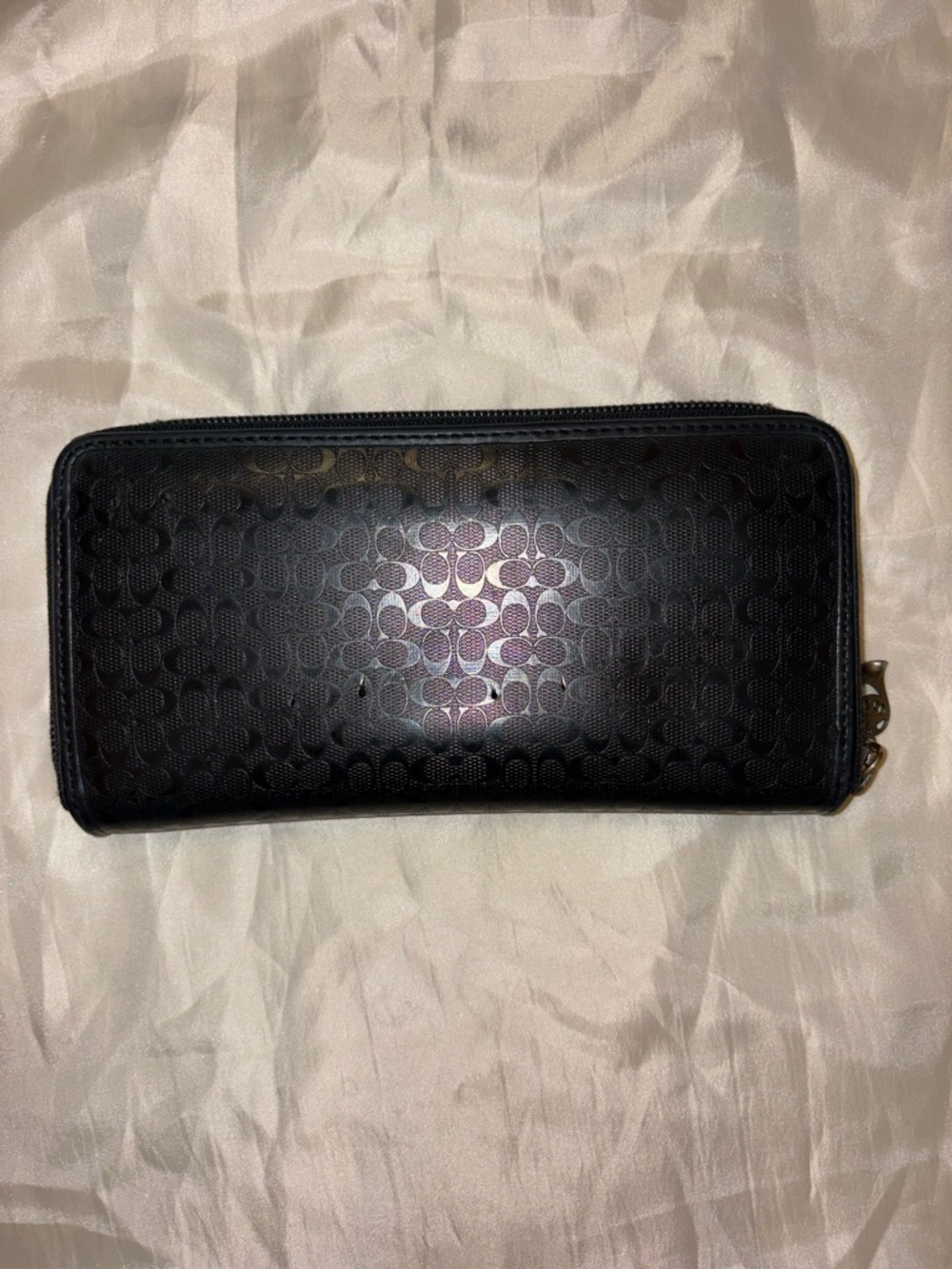Coach Black Signature Zip Wallet with Logo Charm - Picture 2 of 4